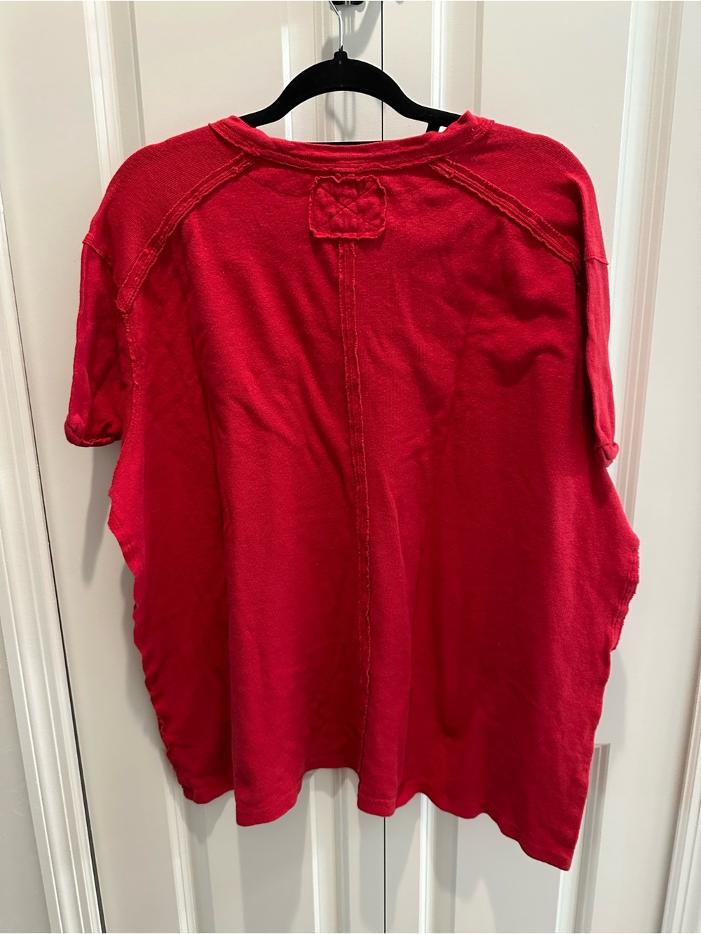 We The Free Relaxed Short-Sleeve Crewneck Tee in Red Linen & Cotton Blend XL - Picture 4 of 4